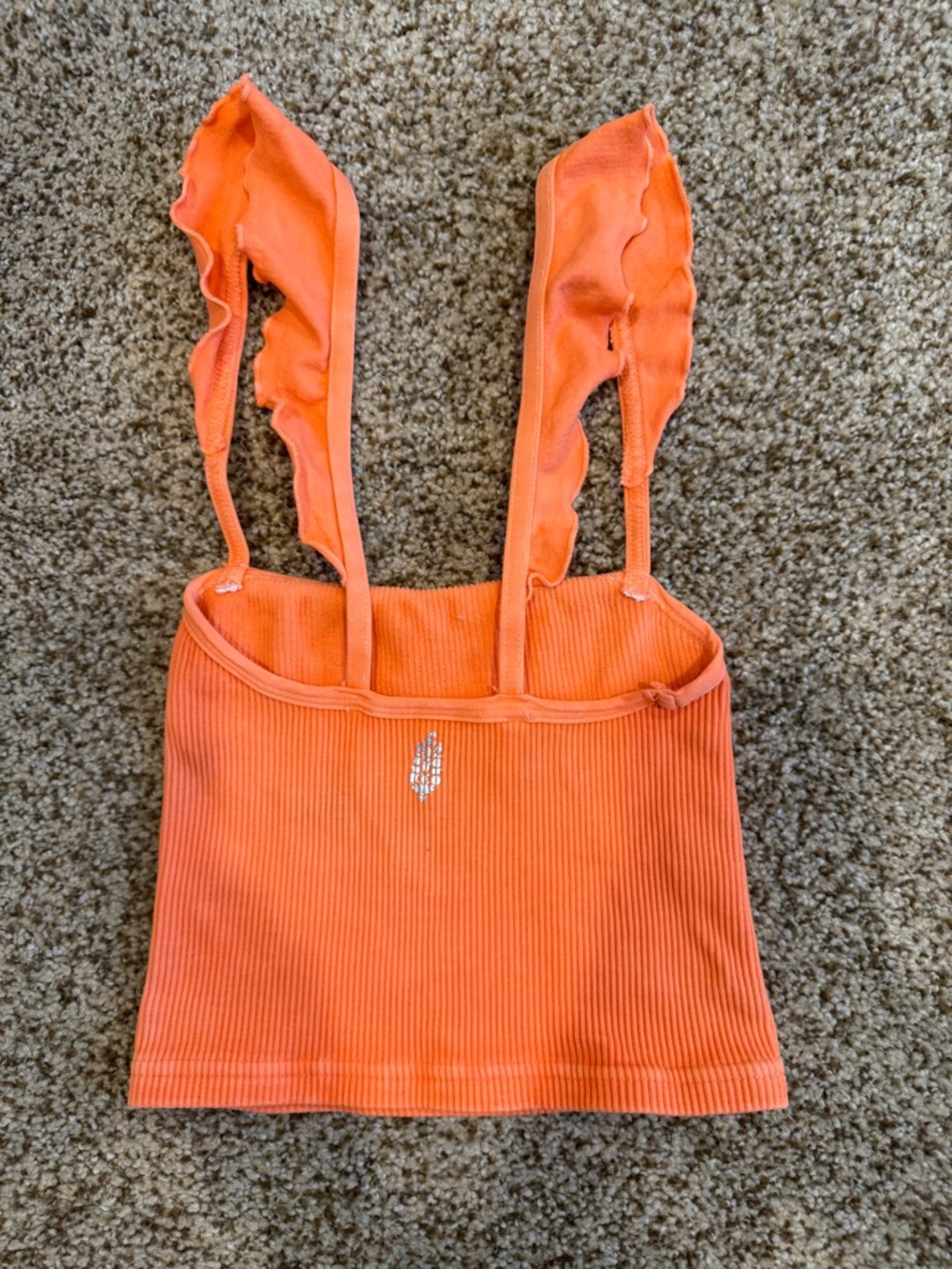 FP Movement by Free People Orange Ribbed Ruffle-Strap Crop Top - Picture 3 of 7